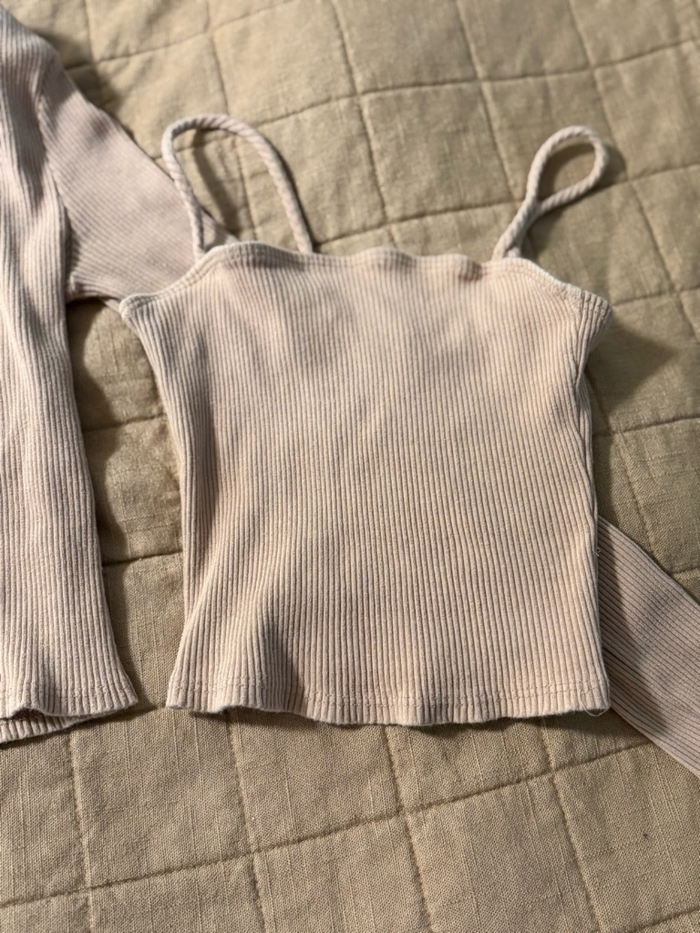 Lane 201 Cream Ribbed Cami + Cardigan Set | XS/S Neutral Matching Set - Picture 5 of 10